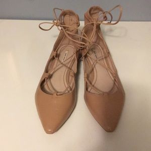 Zara Nude Lace Up Pointy Toe Flat